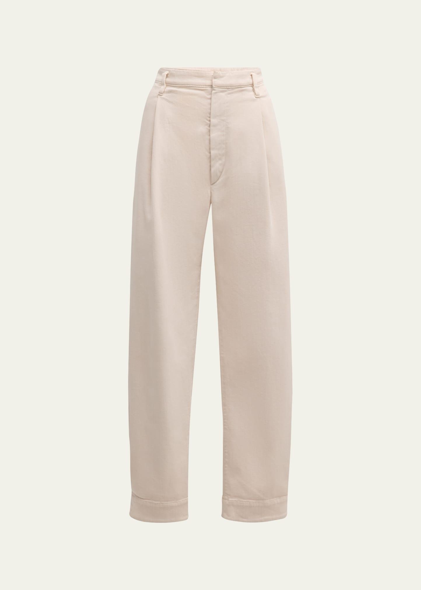 pleated straight-leg ankle cotton pants with monili belt loop