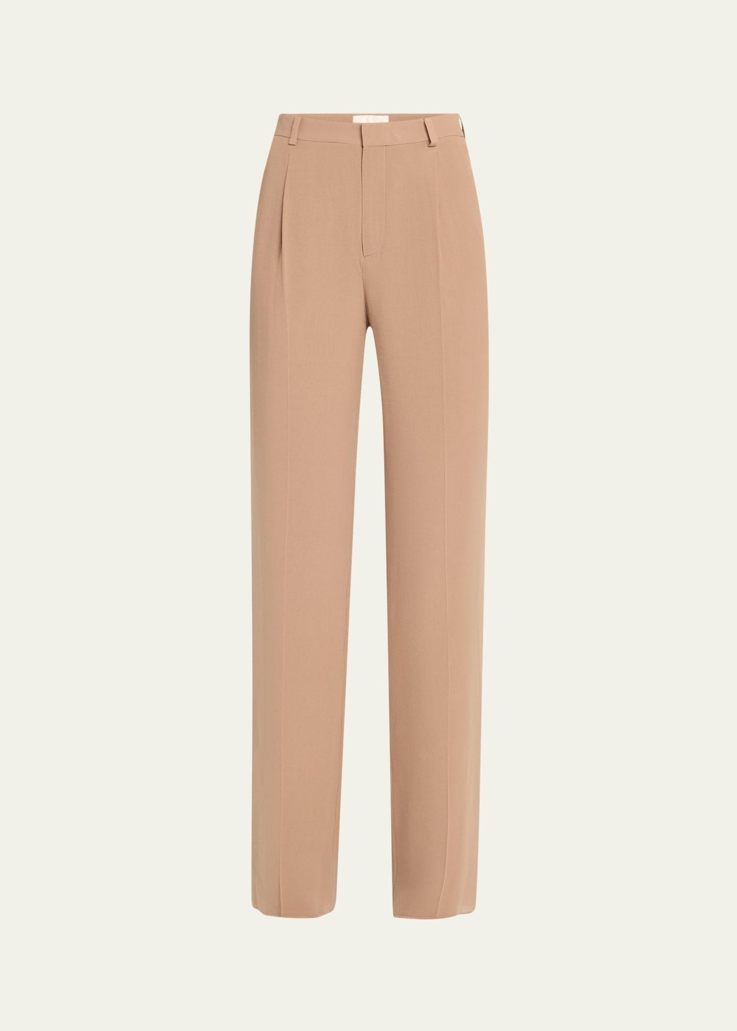 pleated straight-leg silk suiting trousers