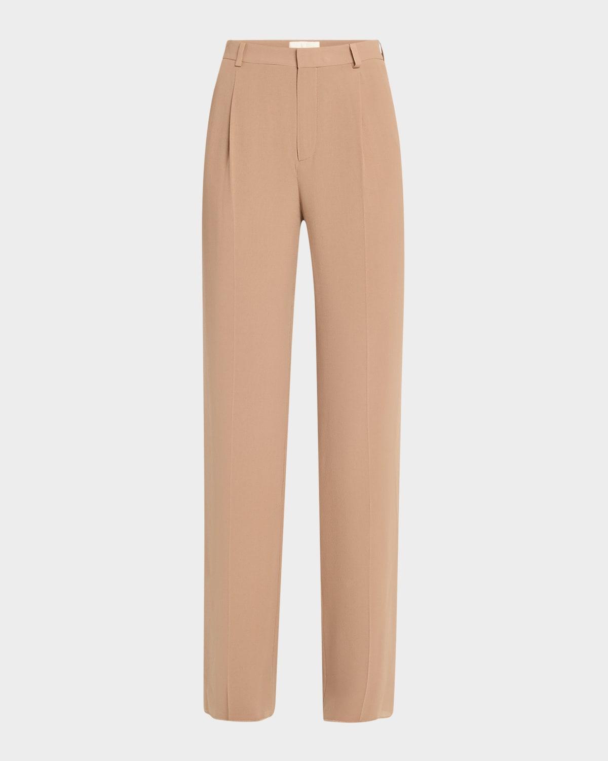 pleated straight-leg silk suiting trousers