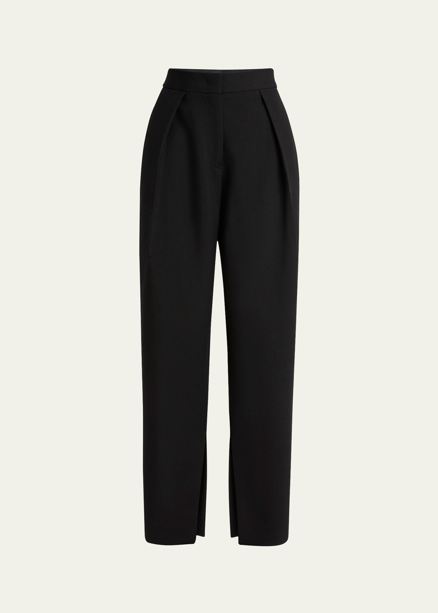 pleated straight-leg trousers with split seams
