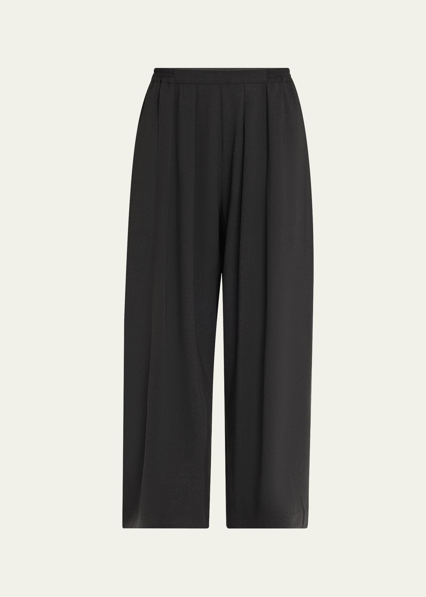 pleated stretch wool straight-leg crop trousers