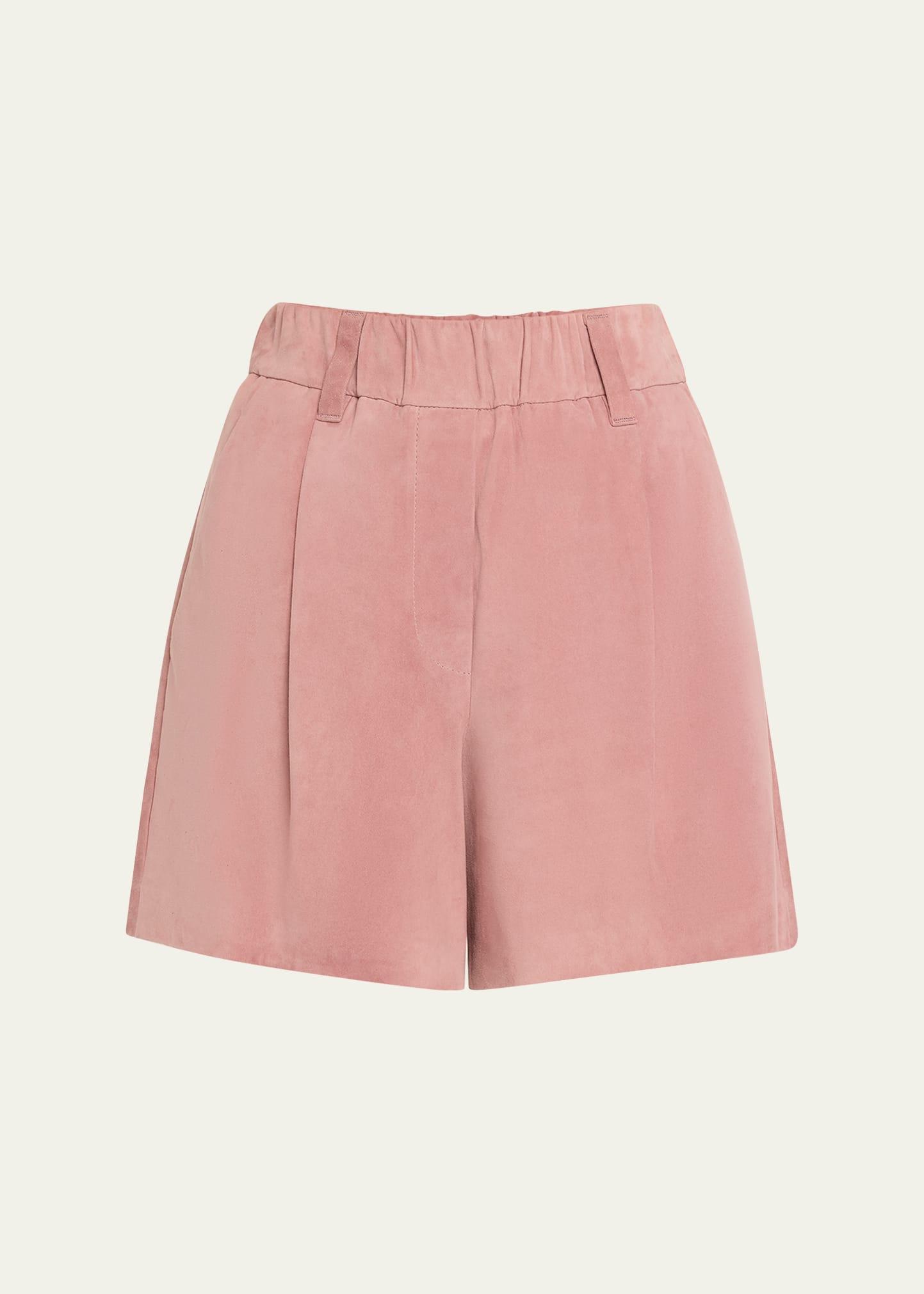 pleated suede pull-on shorts