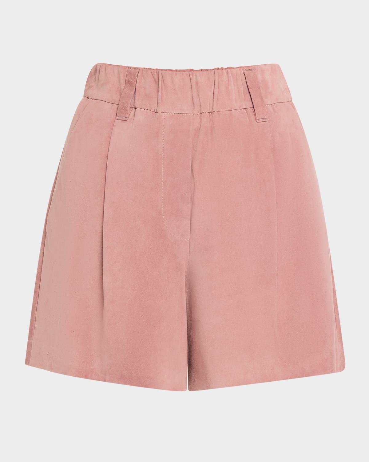 pleated suede pull-on shorts