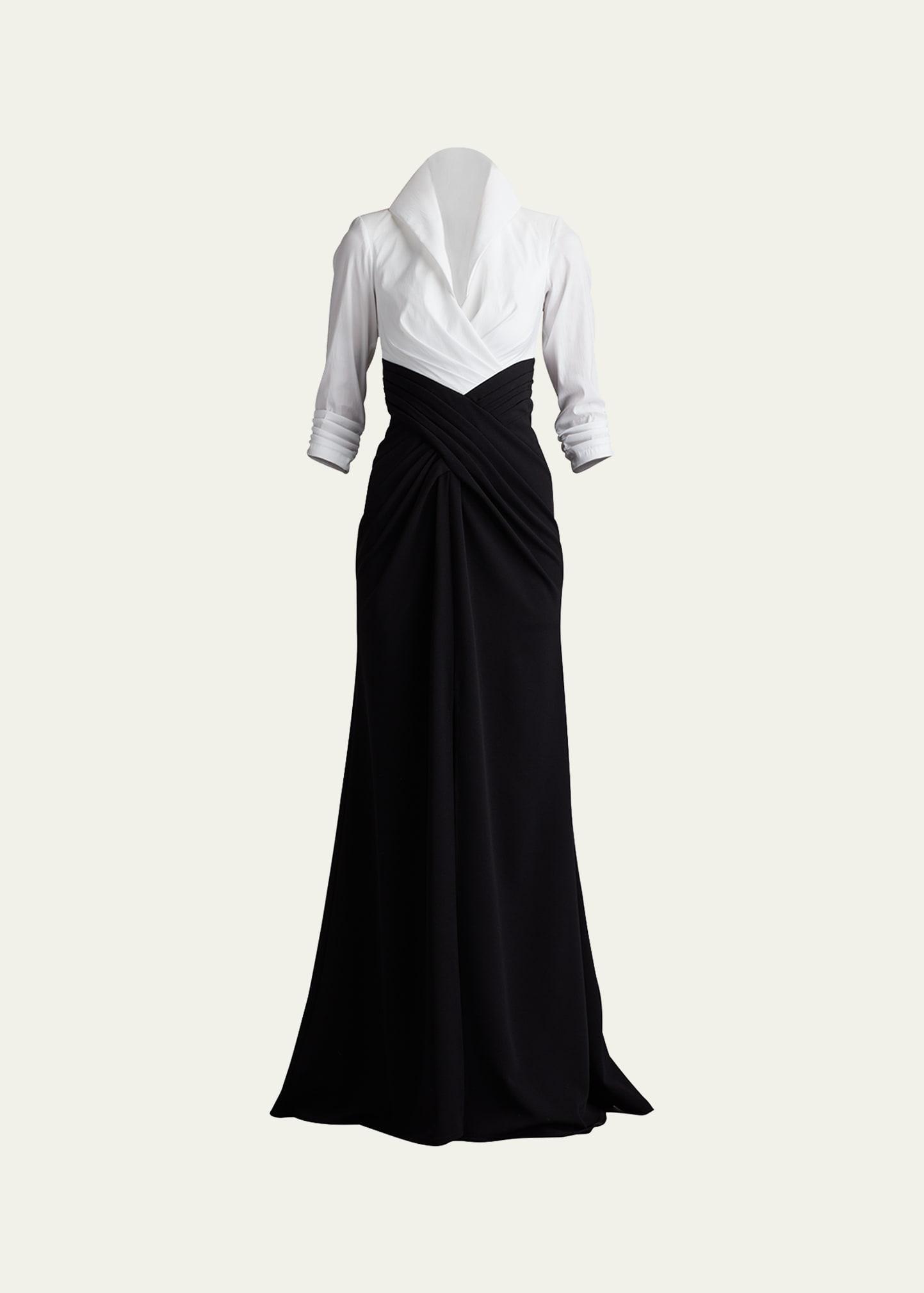 pleated taffeta & crepe gown