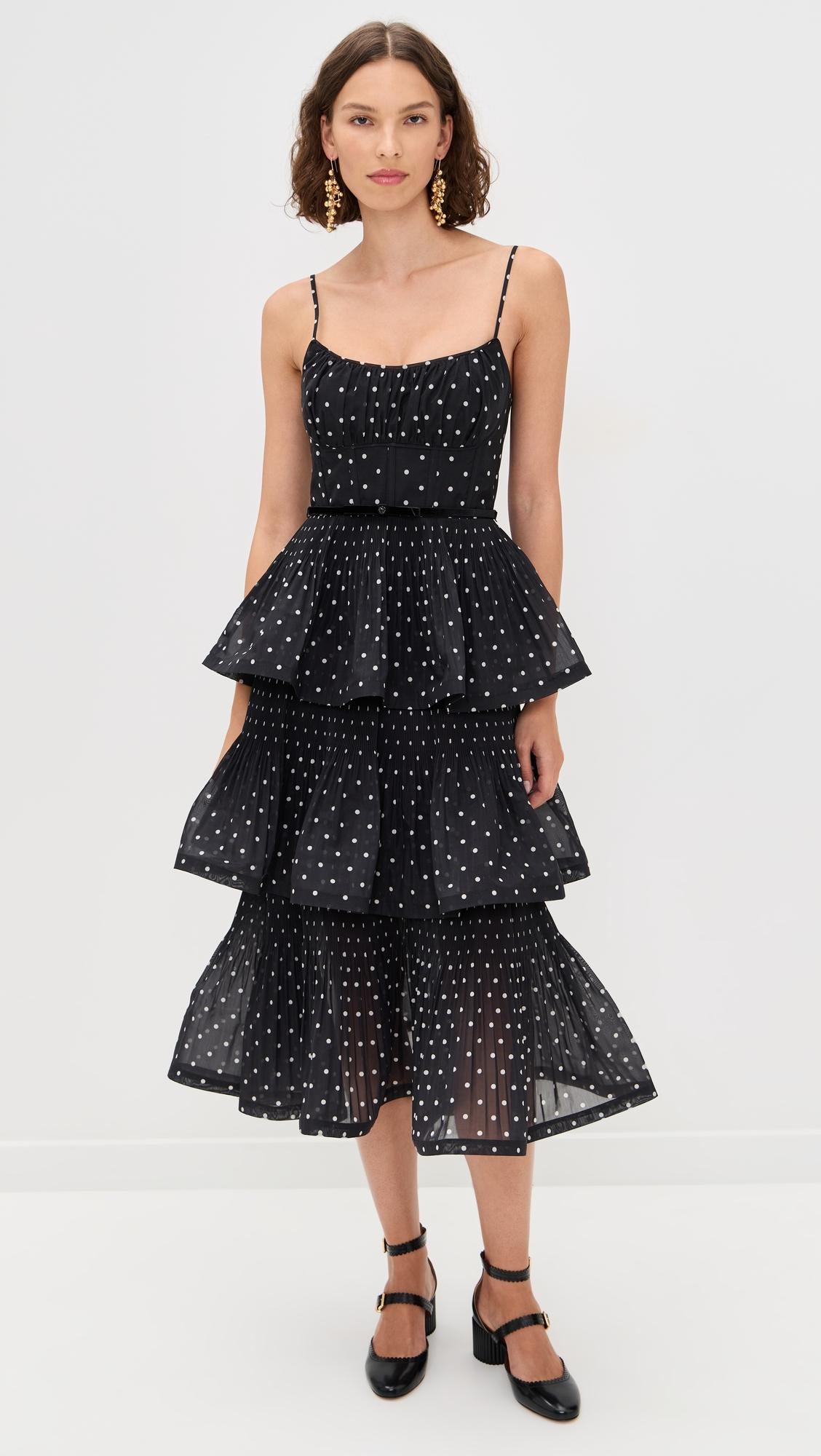 pleated tiered midi dress