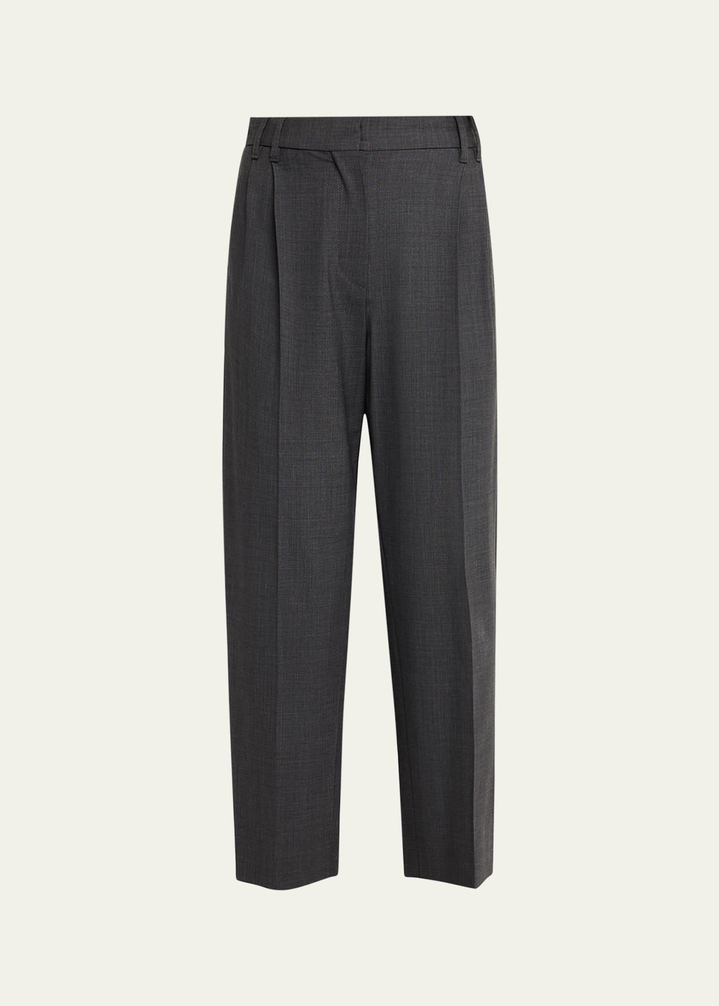 pleated tropical wool slouchy straight-leg ankle pants