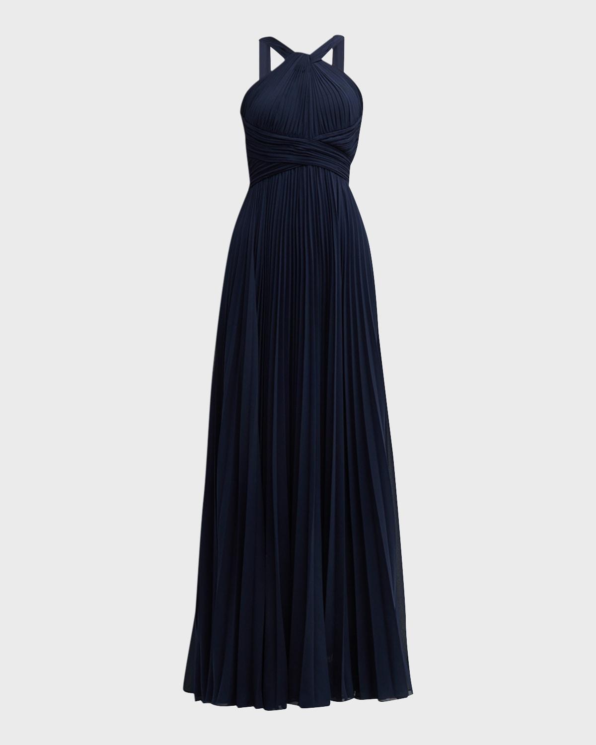 pleated twist-front a-line halter gown
