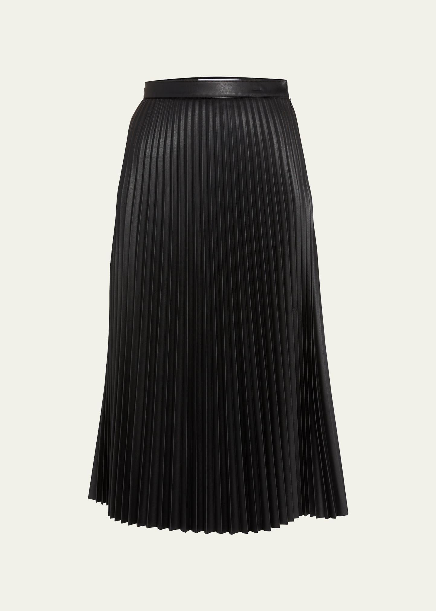 pleated vegan leather midi skirt