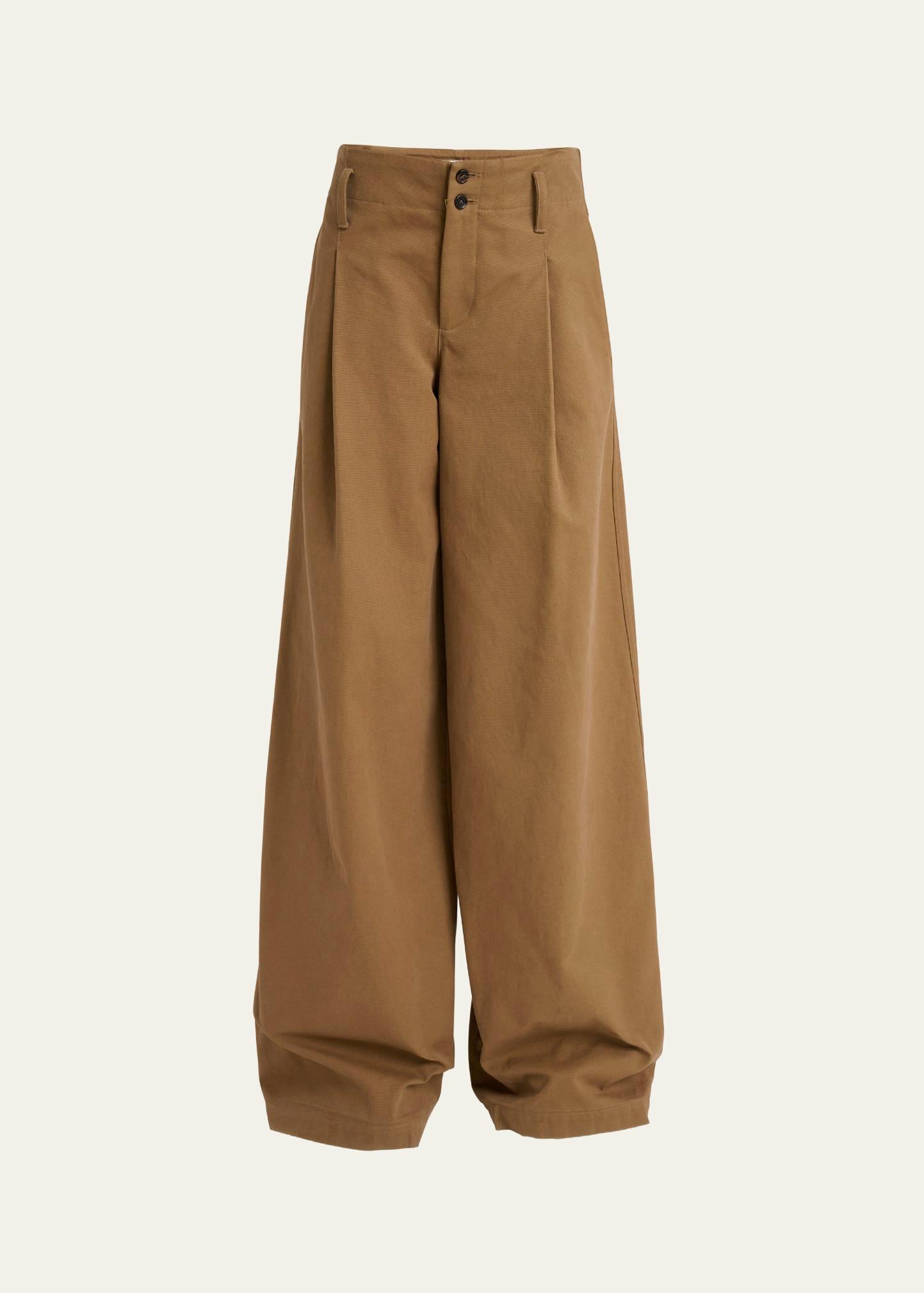 pleated wide-leg cotton trousers