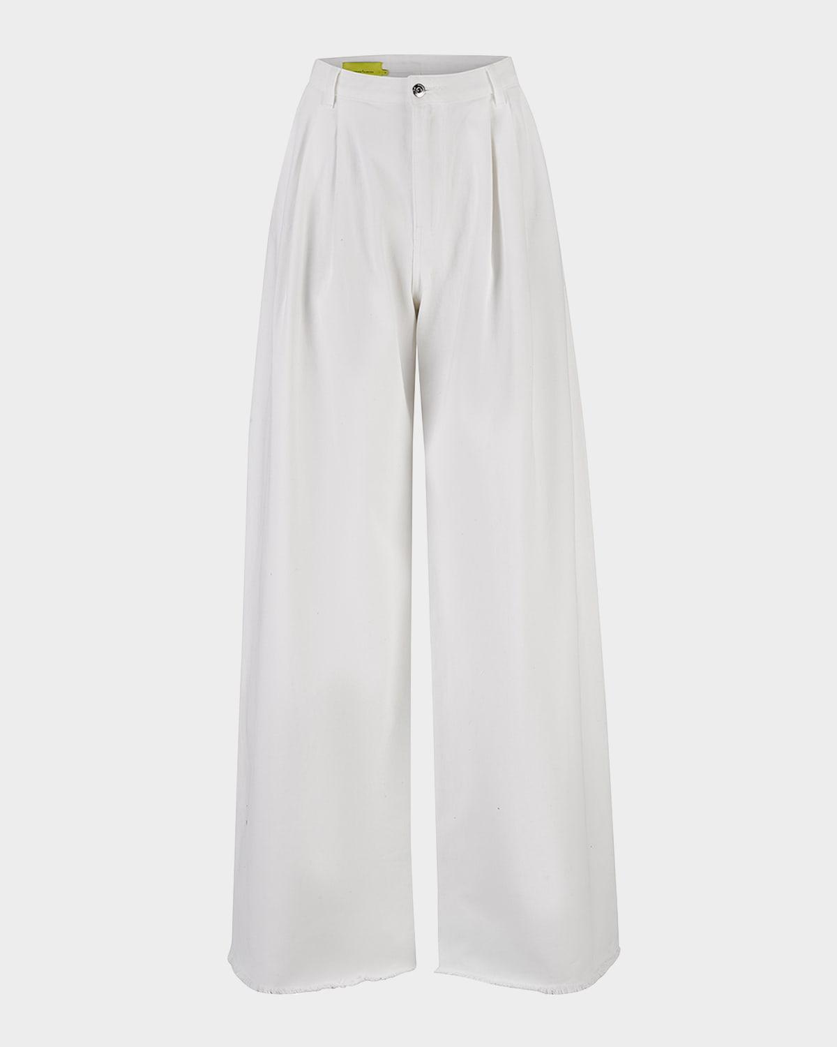 pleated wide-leg denim trousers