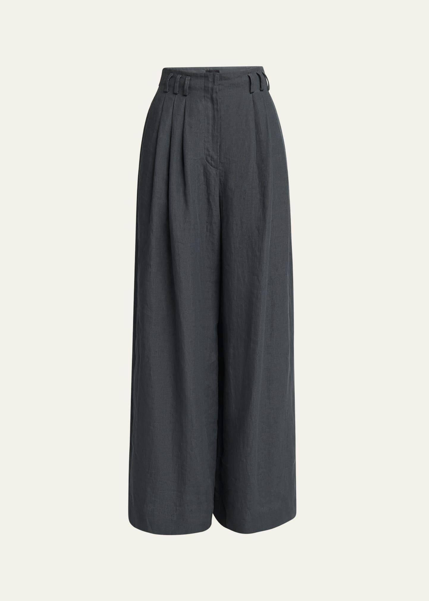 pleated wide-leg linen trousers
