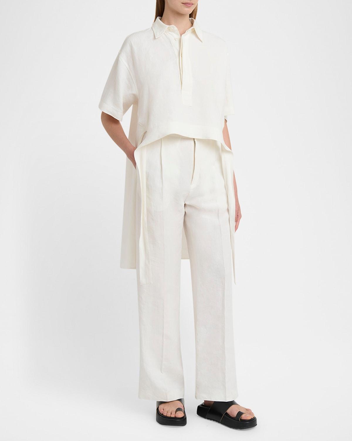 pleated wide-leg linen trousers