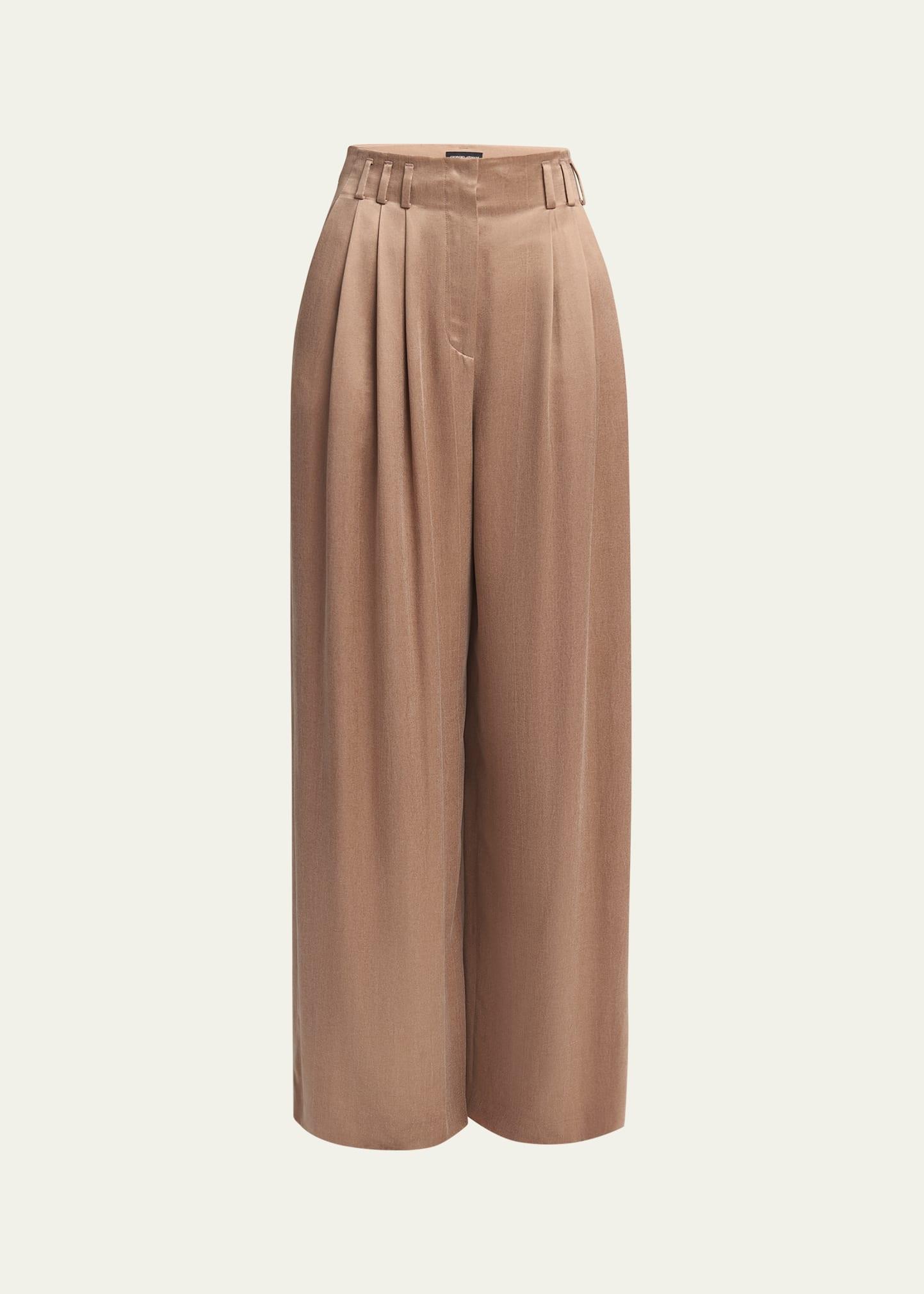 pleated wide leg viscose-blend trousers