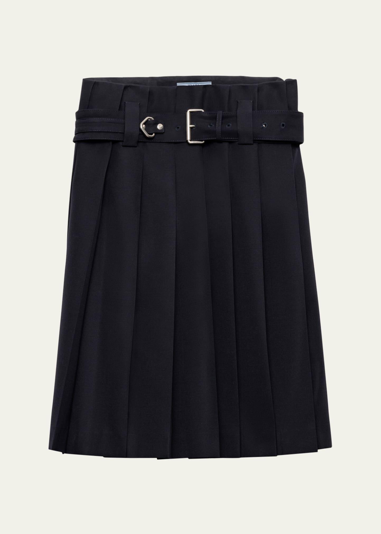 pleated wool belted skirt