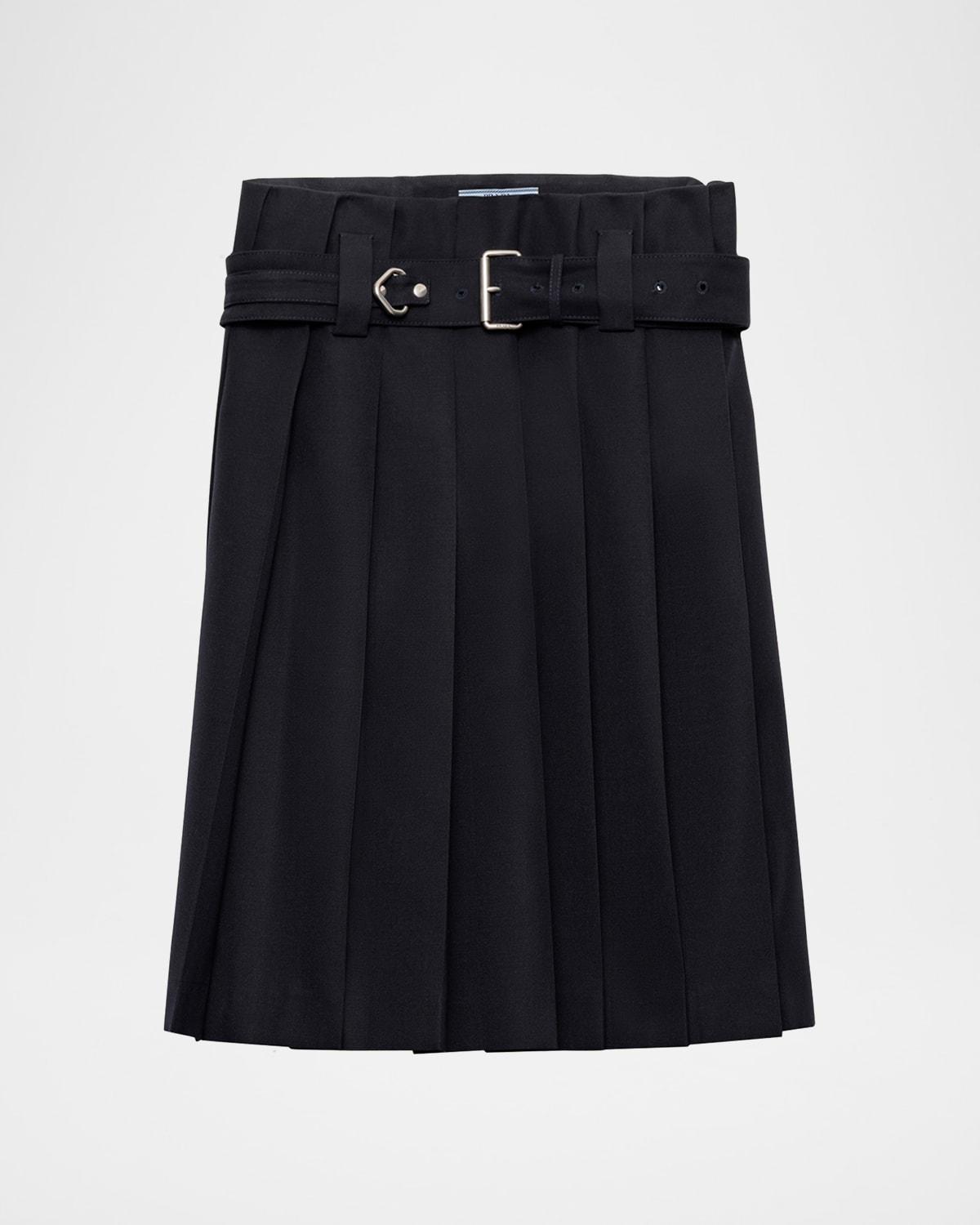 pleated wool belted skirt
