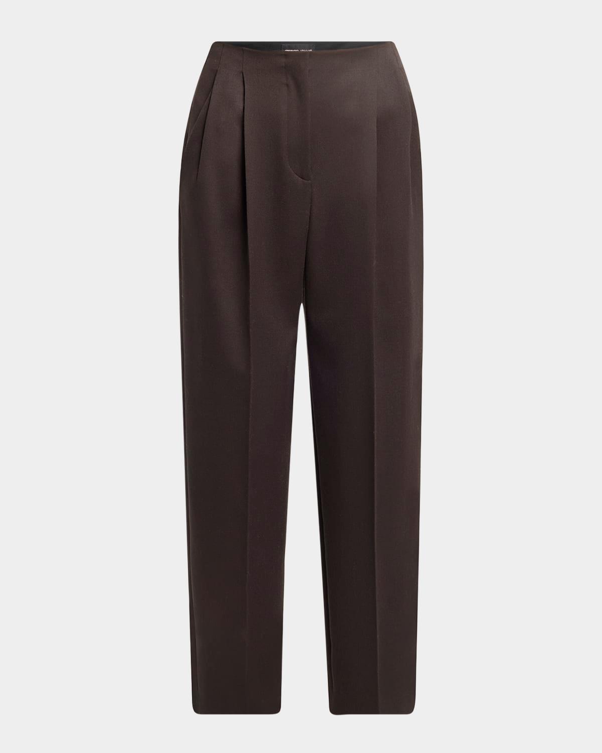 pleated wool straight-leg ankle trousers
