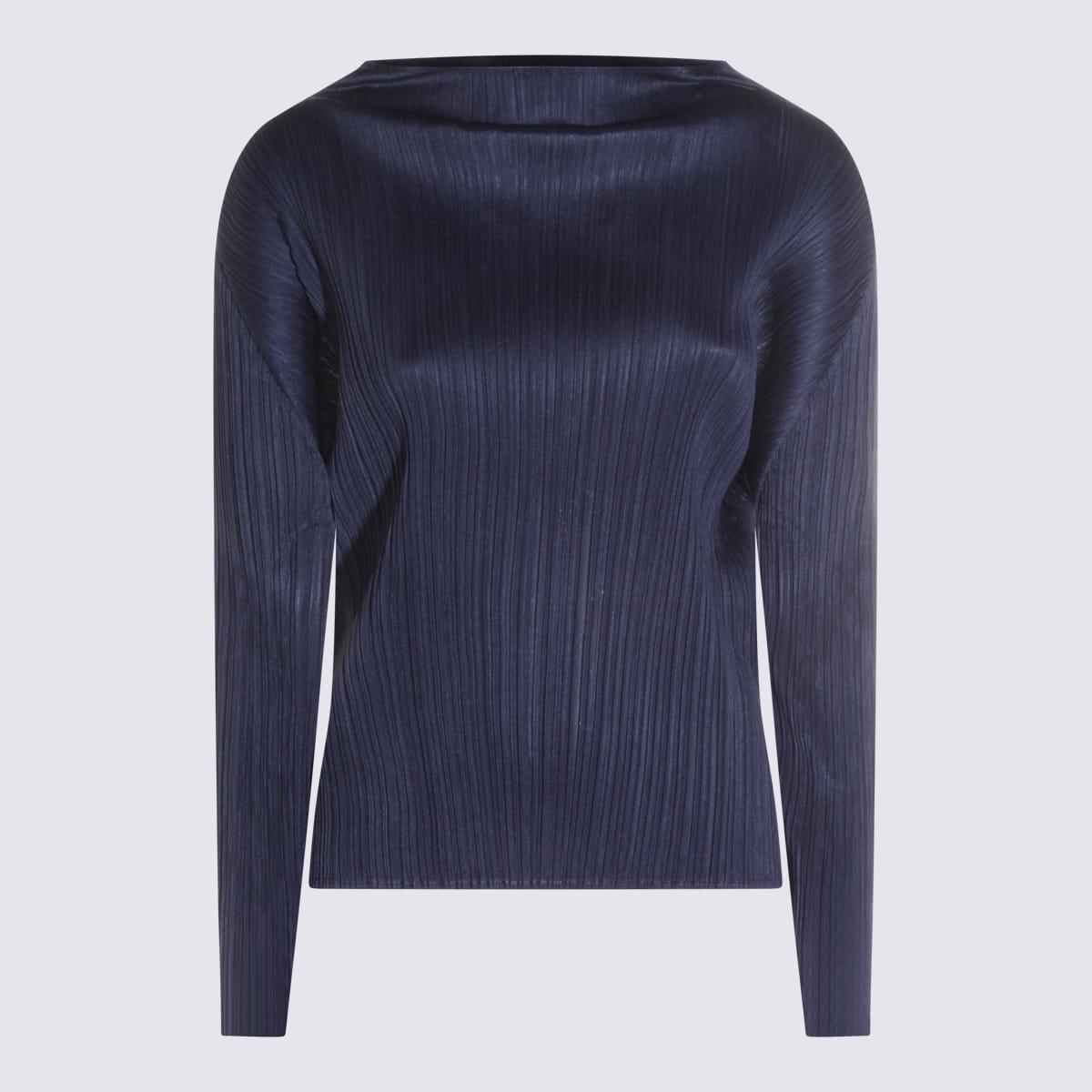 pleats please issey miyake dark navy pleated top
