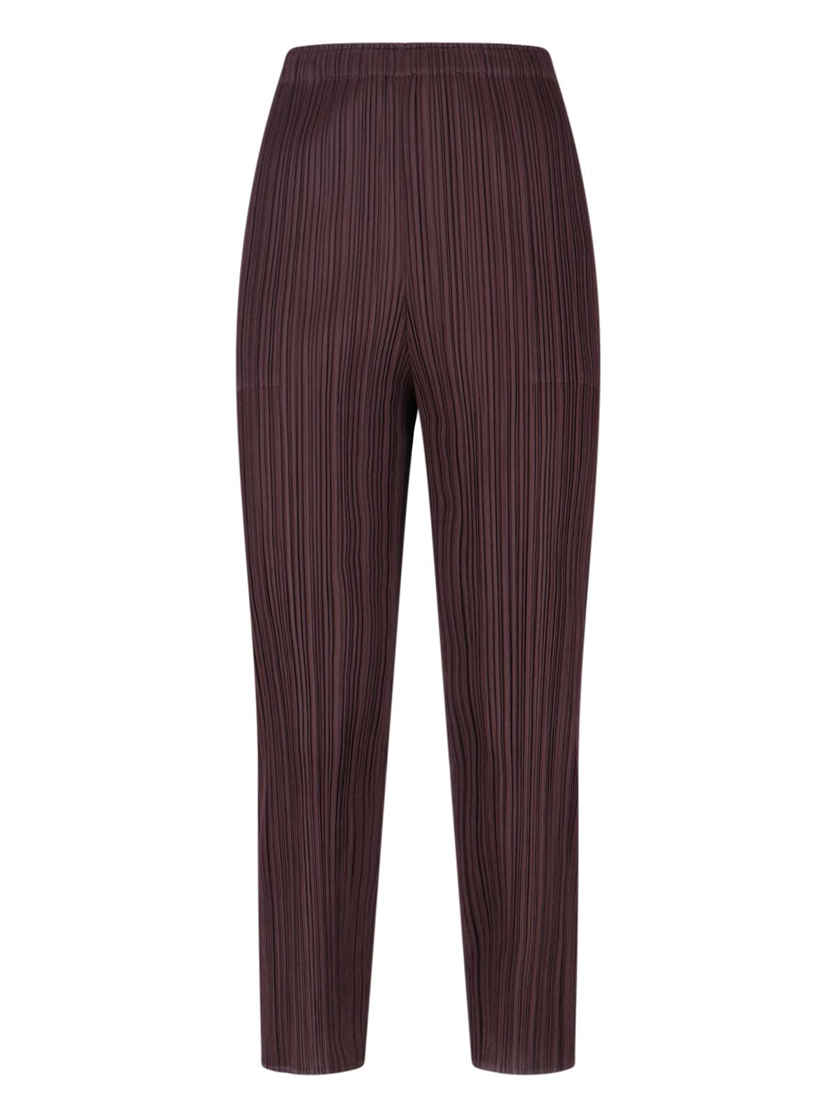 pleats please trousers brown polyester - women