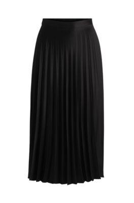 pliss maxi skirt in satin twill- black women's business skirts