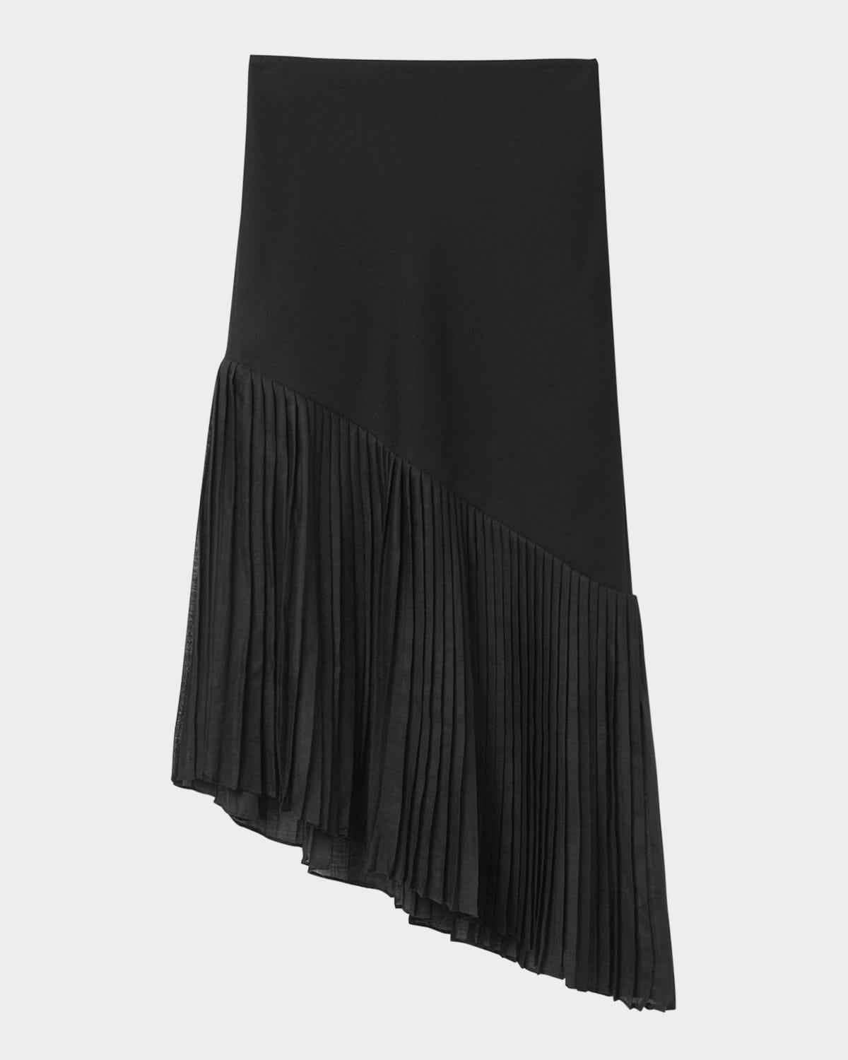 plisse asymmetric wool skirt