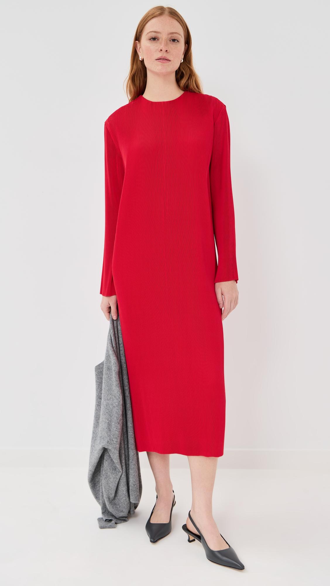 plisse midi dress