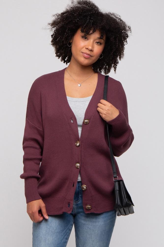 plum basic ribbed cardigan sweater