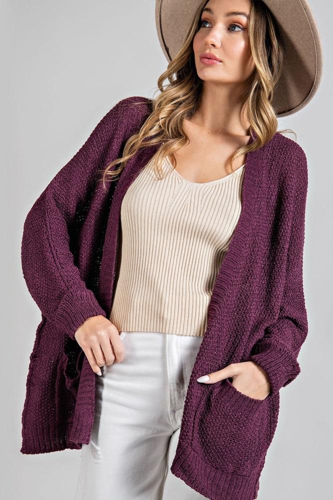 plum cuff sleeve cardigan