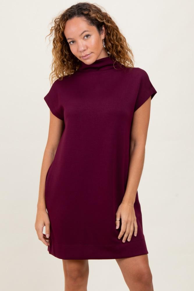 plum mock neck mini dress