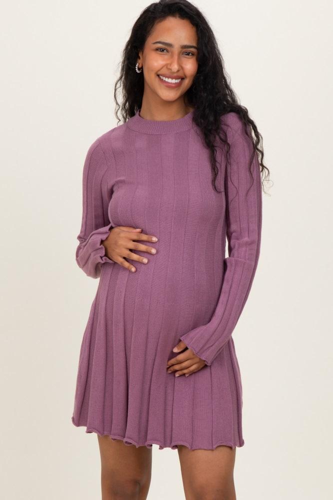 plum wide rib maternity mini sweater dress