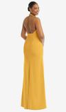 plunge neck halter backless trumpet gown with front slit