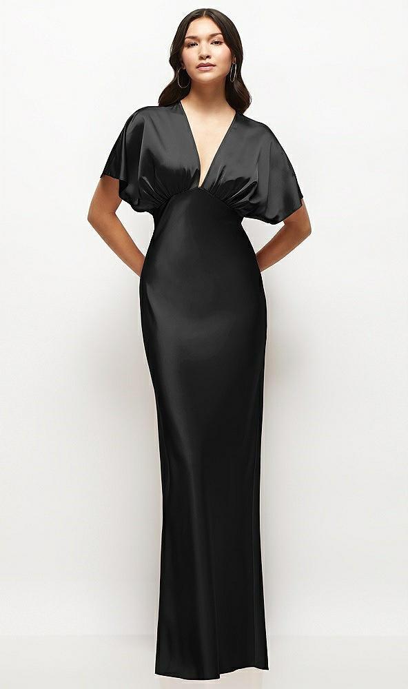 plunge neck kimono sleeve satin bias maxi dress