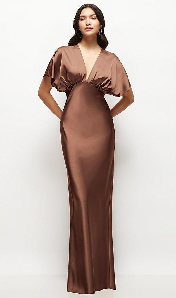 plunge neck kimono sleeve satin bias maxi dress
