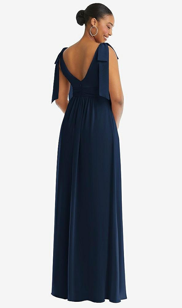 plunge neckline bow shoulder empire waist chiffon maxi dress