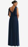 plunge neckline bow shoulder empire waist chiffon maxi dress