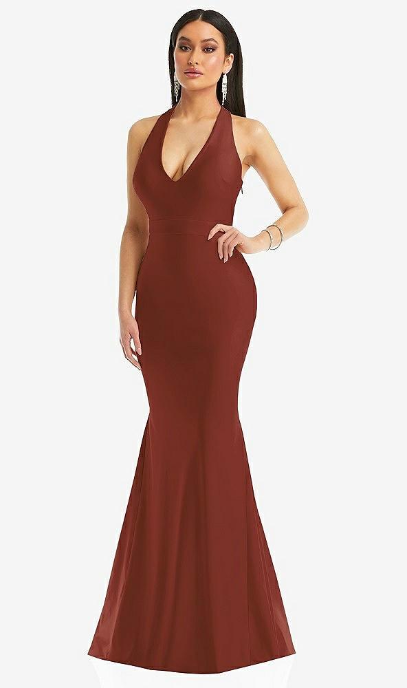 plunge neckline cutout low back stretch satin mermaid dress
