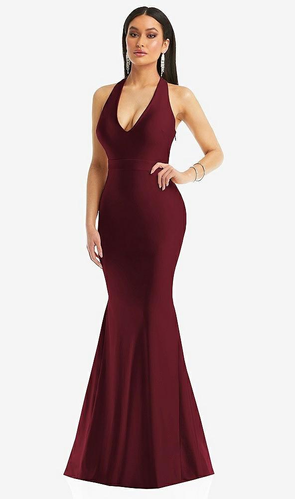 plunge neckline cutout low back stretch satin mermaid dress