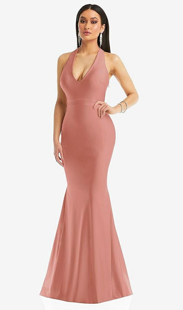 plunge neckline cutout low back stretch satin mermaid dress