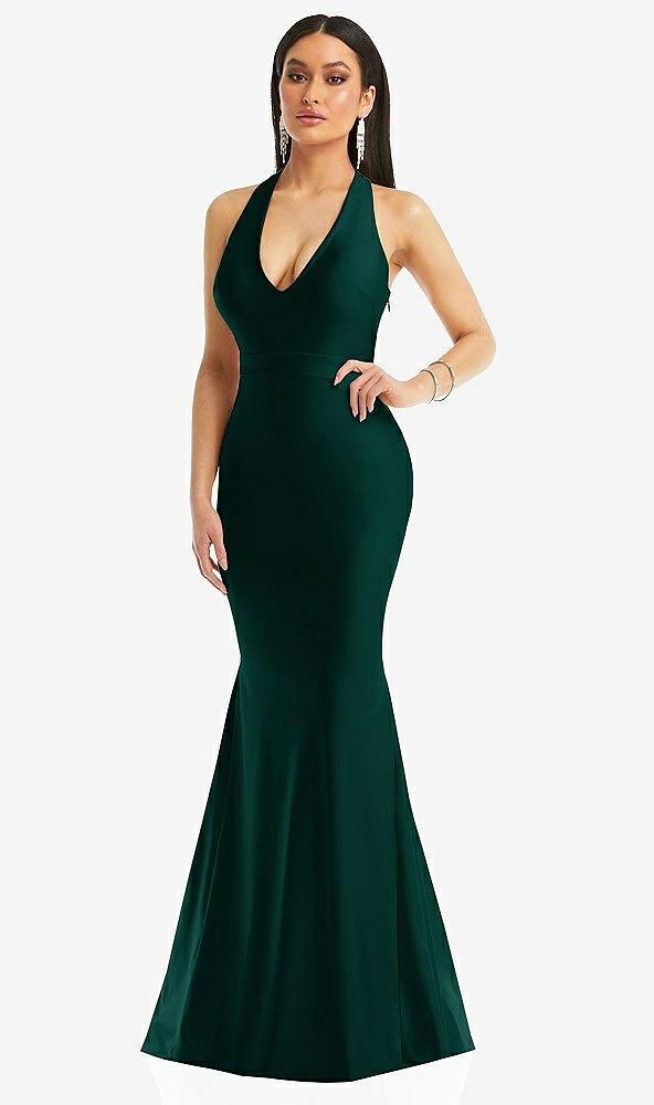 plunge neckline cutout low back stretch satin mermaid dress