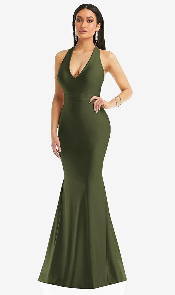 plunge neckline cutout low back stretch satin mermaid dress