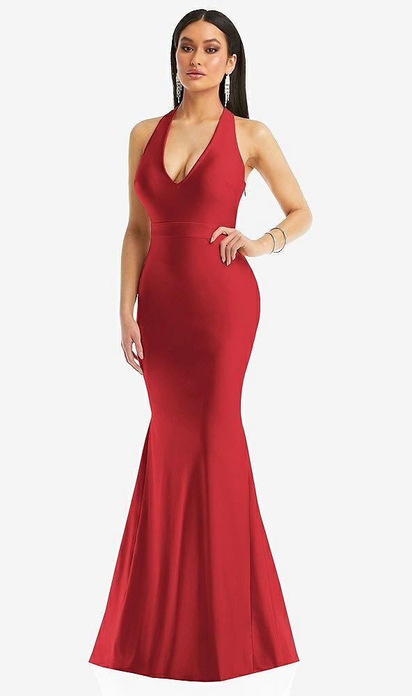 plunge neckline cutout low back stretch satin mermaid dress