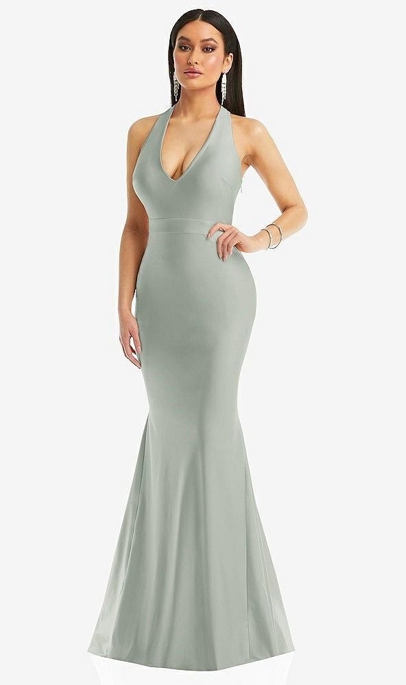 plunge neckline cutout low back stretch satin mermaid dress