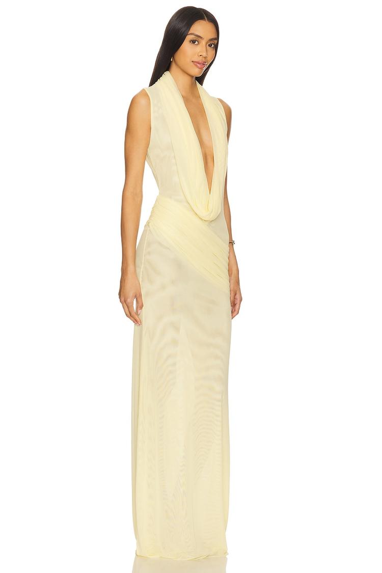 plunge neckline sleeveless gown