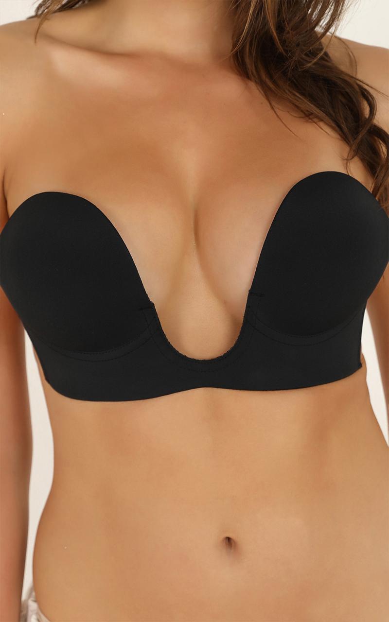 plunge stick on bra in black