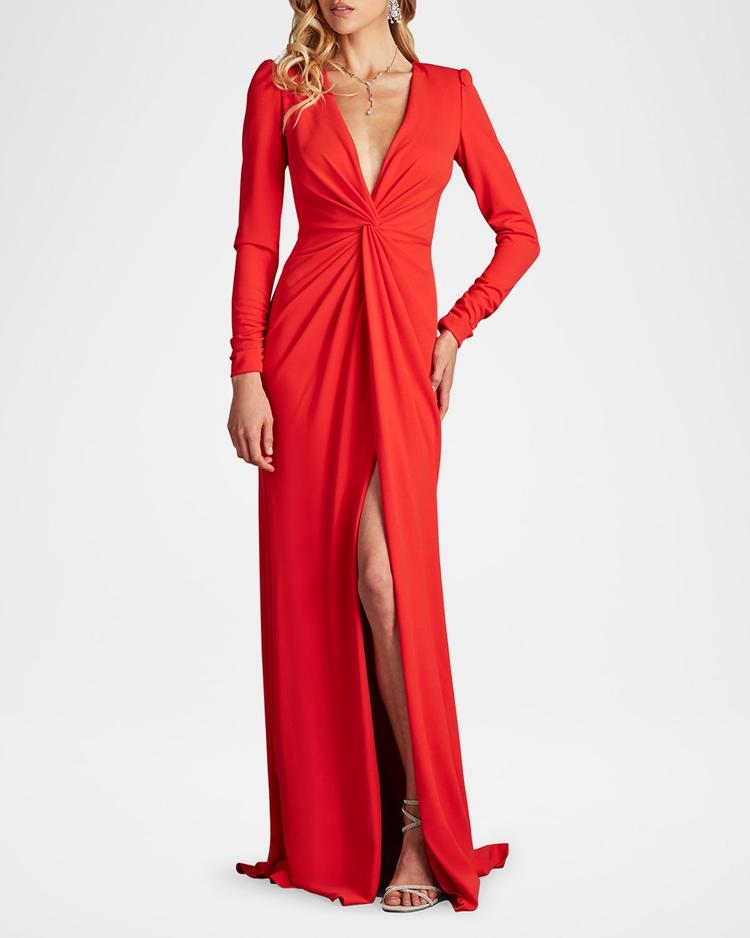 plunge twist-front crepe gown