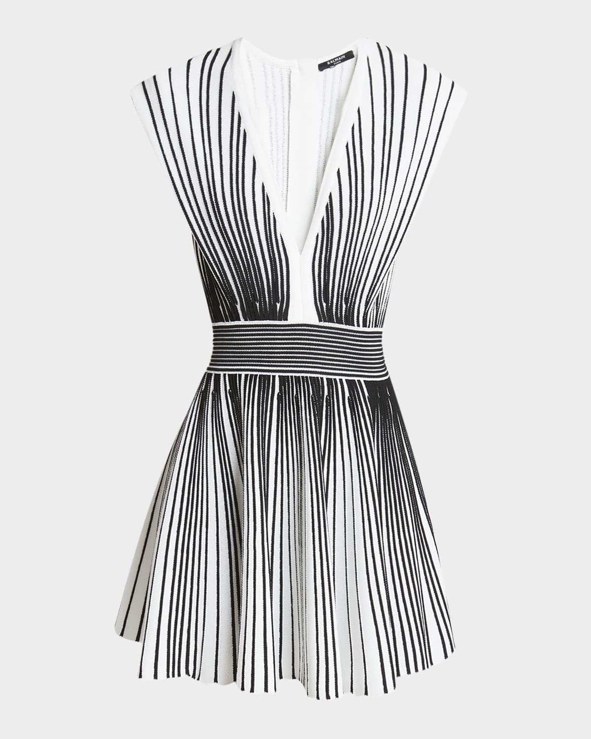 plunging flechage knit mini flare dress