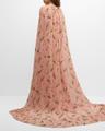 plunging floral-print ruffle cape gown
