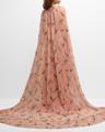 plunging floral-print ruffle cape gown