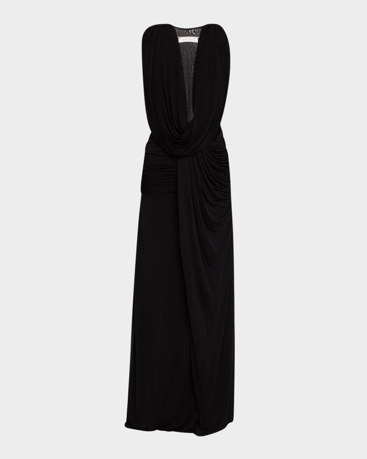 plunging fusion ruched t-back gown