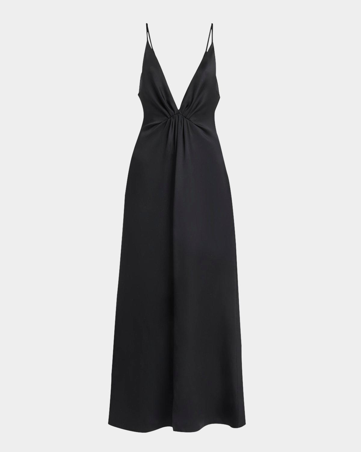 plunging glitter silk satin gown