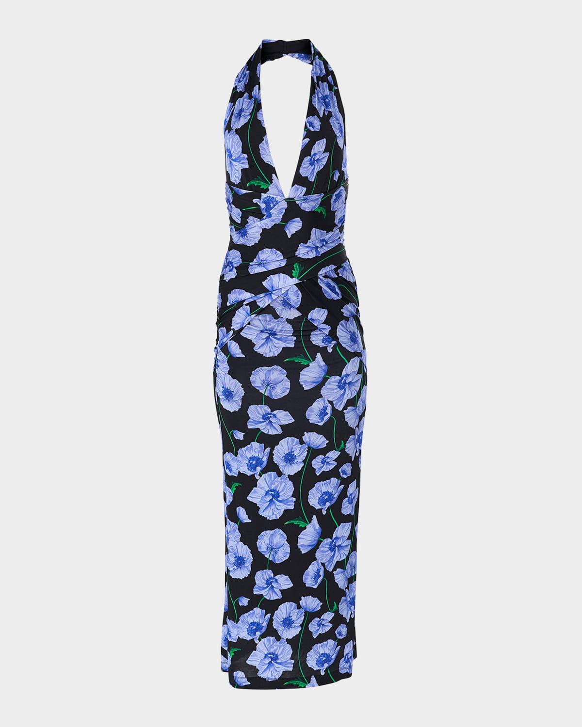 plunging halter draped ankle dress